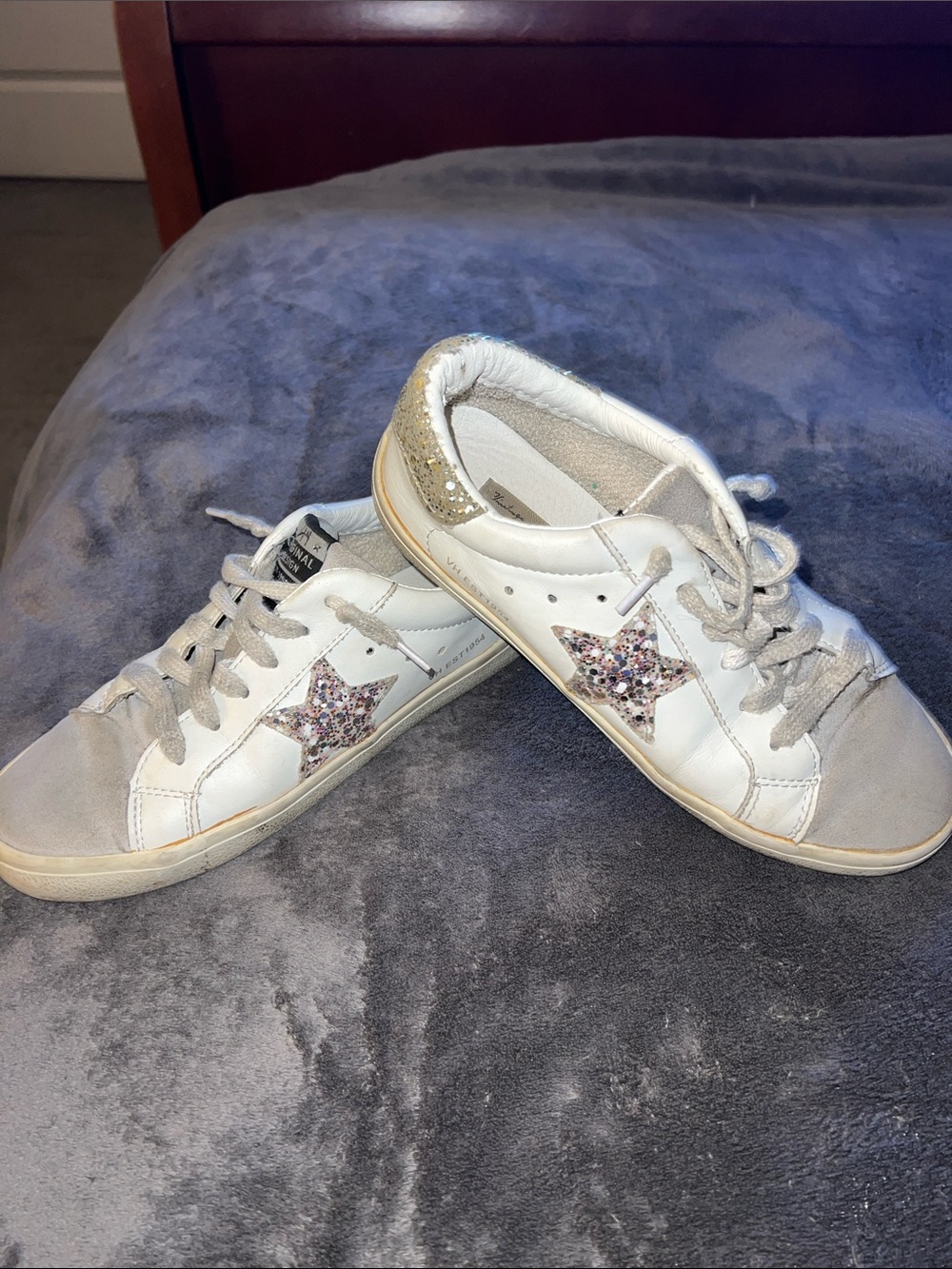 Vintage Havana White Leather Sneakers with Multi-Color Glitter Star